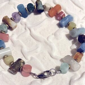Semi Precious Stone Bracelet Brilliant Multicolor withh Silver Clasp